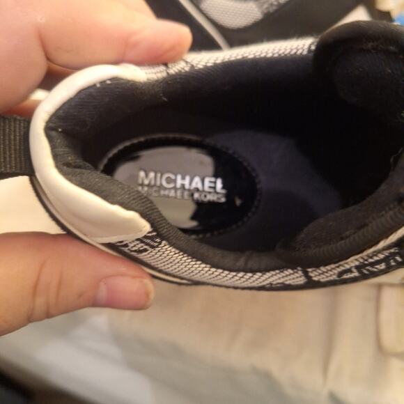 Michael Kors Georgie Trainer Chain Logo Jacquard Wedge Sneakers Black 6.5M - Picture 5 of 7